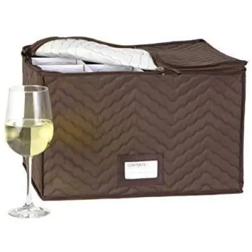 Wine Glass Goblets Deluxe china Storage Chest- Holds 12 Stemware Glasses-Brown Quilted Microfiber fabric-Protect your valuable glassware from scratches and cracks?by Richards Homeware Wine Glass Goblets Deluxe china Storage Chest- Holds 12 Stemware Glasses-Brown Quilted Microfiber fabric-Protect your valuable glassware from scratches and cracks?by Richards Homeware