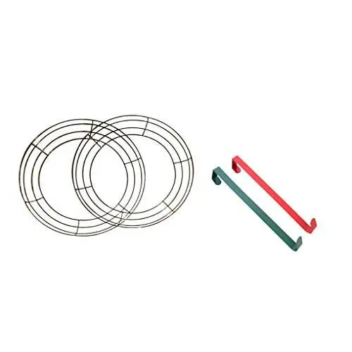 Metal Wreath Ring Wire Frame for Floral Arrangements 14" with Wreath Hangers Set of 2 Metal Wreath Ring Wire Frame for Floral Arrangements 14" with Wreath Hangers Set of 2