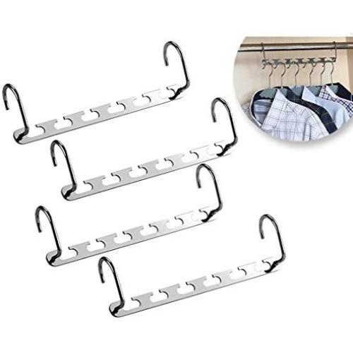 4pcs Clothes Hangers Space Saver Closet Organizer with Vertical and Horizontal Options - Premium ABS Material in Solid Silver Color