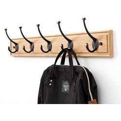 YANGMAN Coat Rack Wall Mounted Clothes Hanger Bamboo Robe Towel Holder 5 Hooks Bathroom Hallway Living Room Kitchen 80.3 X 2 X 11.5 cm,Bamboocolor