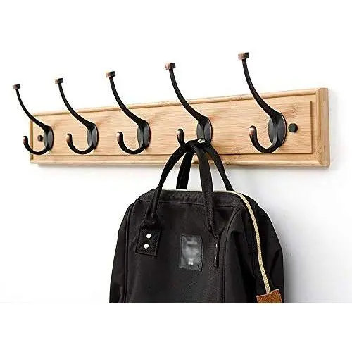 YANGMAN Coat Rack Wall Mounted Clothes Hanger Bamboo Robe Towel Holder 5 Hooks Bathroom Hallway Living Room Kitchen 80.3 X 2 X 11.5 cm,Bamboocolor