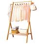 ZEMIN Floor Standing Coat Rack Clothes Hat Stand Hanger Hooks Movable Useful Bamboo Environmental Protection Durable, Log, 3 (Size : 63x50x156cm)