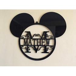 Mickey Mouse Ears Monogram Personalized Name Acrylic Sign Split Letter Wall Door Hanger Custom Disney Wreath Nursery Decor Kids Bedroom Metal Hanging Signs Minnie Mouse Gift for Kids Birthday Present