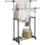 PNPGlobal Double Rail Rolling Garment Rack Adjustable Clothes Drying Hanger Laundry Rack PNPGlobal Double Rail Rolling Garment Rack Adjustable Clothes Drying Hanger Laundry Rack