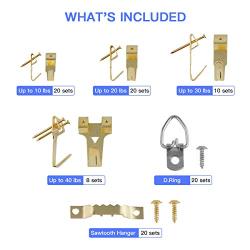 Picture Hangers, Tifanso 230 Pieces Assorted Picture Hanging Kit with Picture Hangers, Hooks, D Ring, Nails, Sawtooth Hangers and Hardware for Frames