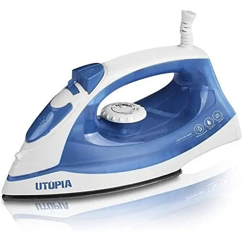 Utopia Home Steam Iron with Nonstick Soleplate - Small Size Lightweight - Best for Travel - Powerful Steam Output - 360 Degree Swivel Cord- 200 mm Water Tank - Dry Iron Function 1200 Watt (Blue)