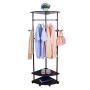 BAOYOUNI Vintage Corner Coat Rack Stand Clothes Garment Hanger Bar Holder Entryway Hall Tree on Wheels with 2-Tier Shoes Storage Shelf and Bag Hooks