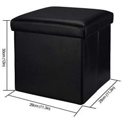 WoneNice Small Faux Leather Folding Storage Ottoman, Versatile Space-Saving Storage Toy Boxes with Memory Foam Seat, Max Load 100 kg, 12 x 12 x 12 Inch (Black)