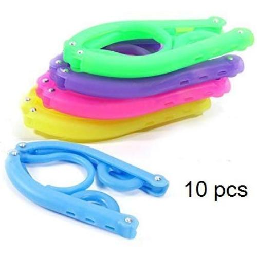 Demarkt 10pcs Random Color Plastic Foldable Travel Home Clothes Hanger with Anti-slip Grooves