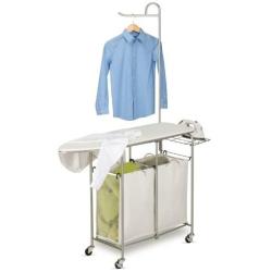 Honey-Can-Do Rolling Laundry Sorter with Ironing Board and Shirt Hanger