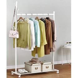 Angels home Simple Metal Coat Rack White Floor Clothes Rack Bedroom Mobile Modern Hanger Multi-Function Single Pole Assembly Floor Hanger