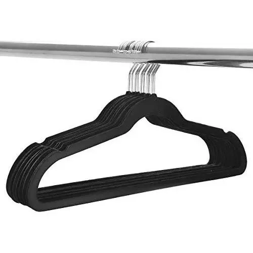 Casart Non-Slip Velvet Hangers with Indent, Perfect for Clothes, Suits and Pants, Black,100pcs