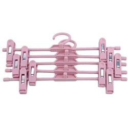 GloryMM 5 Pcs Skirt Hangers with Clips Plastic Non-Slip Clothes Hanger Portable Stackable Pants Rack Multifunctional Closet Organizing,Pink