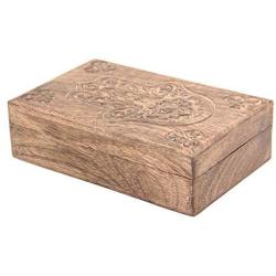 DharmaObjects Hamsa Hand of Fatima Hand Carved Jewelry Trinket Keepsake Wooden Storage Boxes (Fatima Hand, Large)