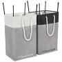 DECOMOMO 85.8L XL Laundry Hamper Basket with Extra Long Adjustable Rope Handles - Collapsible Fabric Storage Bin - Foldable Storage Basket for Clothes & Toys (Black and White, 2)