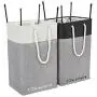 DECOMOMO 85.8L XL Laundry Hamper Basket with Extra Long Adjustable Rope Handles - Collapsible Fabric Storage Bin - Foldable Storage Basket for Clothes & Toys (Black and White, 2)