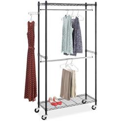 Whitmor Supreme Double Rod Garment Rack Rolling Clothes Organizer - Black with Chrome