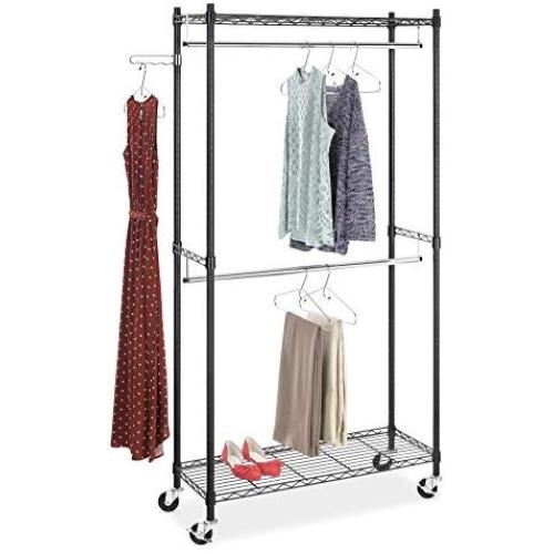Whitmor Supreme Double Rod Garment Rack Rolling Clothes Organizer - Black with Chrome
