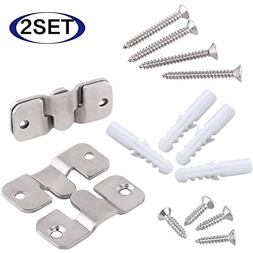 2 Sets Furniture Flush Mount Bracket-Headboard Wall Mount Hardware-Large Picture Hangers-Mirror Hook Matching Hook-Stainless Steel Interlocking Z Clips (Small,with Screws and Expansion Plastic Plug)