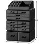 hblife Makeup Organizer Acrylic Cosmetic Storage Drawers and Jewelry Display Boxes with 12 Drawers, 9.5" x 5.4" x 15.8", Black