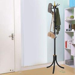 Coat Rack, Metal Frame Coat Tree,Free Standing Entryway Hat Coat Jacket Holder,Clothes Hanger with Base Stand Purse Rack Hall with 14 Rotating Plastic Hooks [Shipped from The US] (Black)