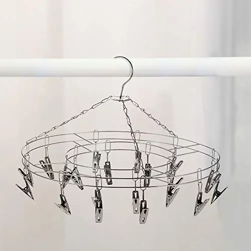 Blusea Clothes Drying Rack - Round Clothing Racks - Laundry Portable Clothesline Includes 20 Metal Clothespins Hanger Clips Set - Baby Clothes Storage Closet - Herb Hanging Air Dryer