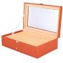 Pen Display Boxes 24 Piece Black Leather Flannel Pen Organizer Box,Glass Pen Display Case Storage Boxes with Lid,Top Glass Window Two Level Display Case with Drawer Pen Collection Display Case (Orange)