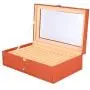 Pen Display Boxes 24 Piece Black Leather Flannel Pen Organizer Box,Glass Pen Display Case Storage Boxes with Lid,Top Glass Window Two Level Display Case with Drawer Pen Collection Display Case (Orange)