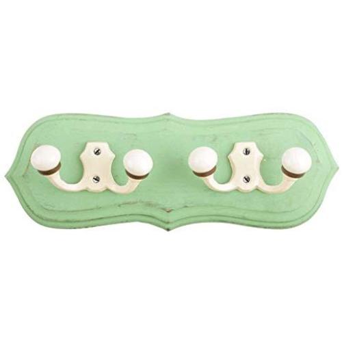 Indianshelf Handmade 1 Artistic Vintage Green Wooden Double Loop Wall Hooks Hangers/Towel Holder Over The Door