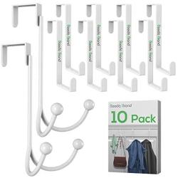 Over The Door Hooks Hangers [10 Pack] with 2 Double Hanger Hooks and 8 Signle Hooks Fit for Two Sized Doors. Stainless Steel Over Door Hook Organizer for Clothing Coat Towel Robe Hat Hanging - White