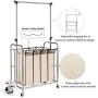 Bonnlo 4-Bag Laundry Sorter with Hanging Bar, Heavy-Duty Wheels, Removable Bags and Brake Carters, Beige