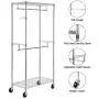 Wzerry Clothing Rack, Heavy Duty Rolling Garment Rack with Double Hanger Rods Clothes Rack, Portable Closet Organizer Rack with Wheels Casters (35.4 x 17.7 x 70.9-Silver)