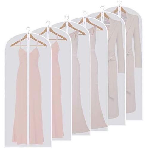SKYUGLE Clear Garment Bags for Long Dresses 24 x 60 Dress Cover Bag for Dance Costumes Gown Suit Coat Clothes, Prevent Dust, Breathable Washable Garment Cover And Foldable Hanger 6 Pack