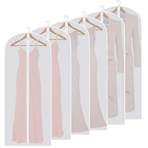 SKYUGLE Clear Garment Bags for Long Dresses 24 x 60 Dress Cover Bag for Dance Costumes Gown Suit Coat Clothes, Prevent Dust, Breathable Washable Garment Cover And Foldable Hanger 6 Pack