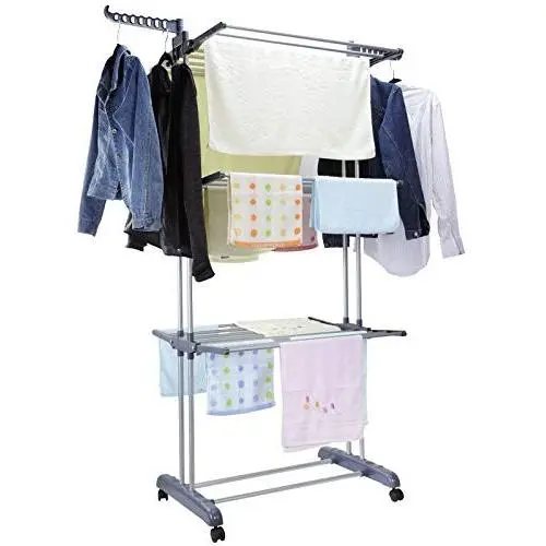 Voilamart Clothes Drying Rack 3 Tier with Wheels, Foldable Clothes Garment Dryer Compact Storage, Heavy Duty Stainless Steel Hanger, Laundry Indoor Outdoor Airer Voilamart Clothes Drying Rack 3 Tier with Wheels, Foldable Clothes Garment Dryer Compact Storage, Heavy Duty Stainless Steel Hanger, Laundry Indoor Outdoor Airer