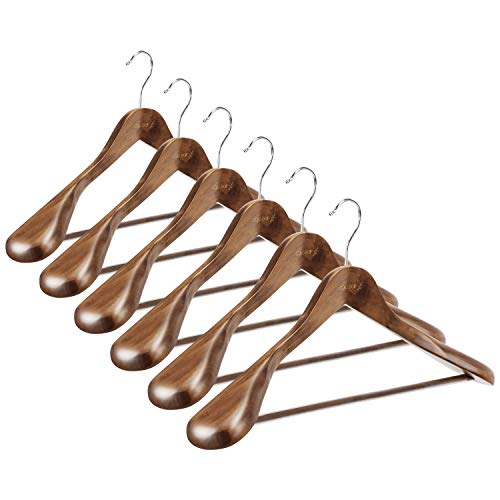 Oak Leaf Wood Hangers, 6-Pack Coat Hanger Clothes Hangers with Extra Wide Shoulder for Heavy Coat, Sweater, Trousers, Retro Finish