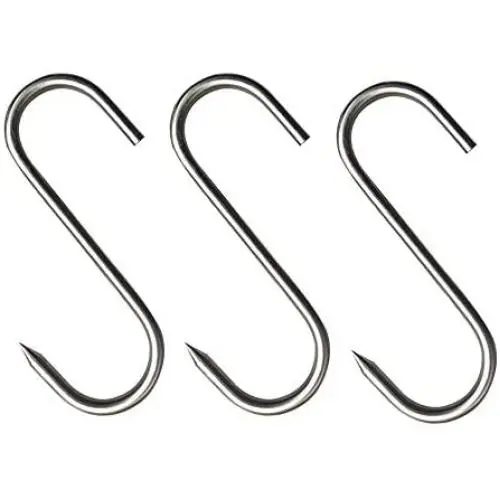 Meat Hooks 20Pcs,Premium Butchers Hook,Stainless Steel Wall S-Shaped Hooks–for Hot and Cold Smoking,Stainless Steel Meat Hook, Chicken Hunting Smoking Ribs(13cm,Pack of 20) (20PACK Meat Hooks)