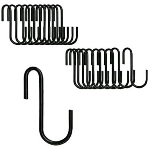 BQKKWIN Heavy Duty S Hooks Black S Shaped Hooks Hanging Hangers Hooks for Kitchen, Bathroom Bedroom and Office Pan Pot Coat Bag Plants (30 Pack Black)