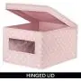 mDesign Soft Stackable Fabric Closet Storage Organizer Holder Boxes - Clear Window and Lid, for Child/Kids Room, Nursery, Playroom - Polka Dot Pattern - Large, 6 Pack - Light Pink with White Dots