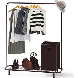 Simple Houseware Industrial Pipe Clothing Garment Rack with Bottom Shelves, Bronze