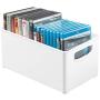 mDesign Plastic Stackable Home Storage Organizer Container Bin Boxes with Handles - for Media Consoles, Closets, Cabinets - Holds DVDs, Blu Ray, Video Games, Gaming Accessories - White