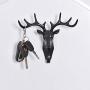 1PCS Creative Deer Head Traceless Wall Hook Decorative Animal Head Wall Mount Hanger Resin Crafts for Key Bag Hat Black Practical and Useful