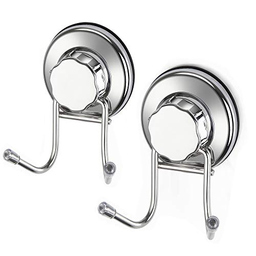 iPEGTOP Double Hook Suction Cup Vacuum Hooks Kitchen Towel Hooks Removable Wall Holder Robe Hangers, Utility Hooks for Flat Smooth Tile, Glass and Mirror, 2 Pack