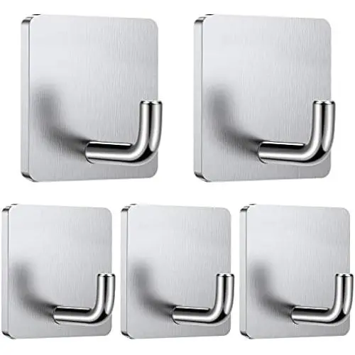 GOANDO 5 Pack Adhesive Hooks 3M Heavy Duty Wall Hook Towel Hooks and Coat Hooks Stick on Cabinet Doors Stainless Steel Self Adhesive Holders for Hanging Bathroom Kitchen Command Hooks GOANDO 5 Pack Adhesive Hooks 3M Heavy Duty Wall Hook Towel Hooks and Coat Hooks Stick on Cabinet Doors Stainless Steel Self Adhesive Holders for Hanging Bathroom Kitchen Command Hooks