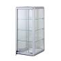 Only Hangers Elegant Silver Anodized Aluminum Vertical Display Case Table Top Tempered Glass Show Case. Tempered Glass Door with Key Lock- Four Shelves Display