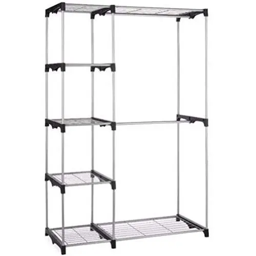 Shreem85 Silver Closet Portable Storage Organizer Clothes Hanger Garment Rail Rack Shelf