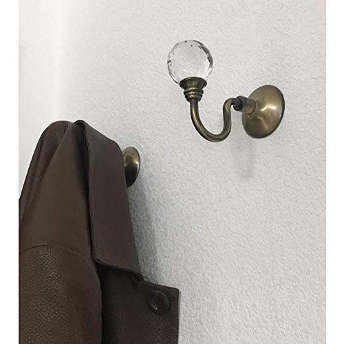 1 Pair(2Pcs) Retro Crystal Wall Window Decorative Curtain Drapery Tieback Hanger Holdbacks Clip Ring Rod Wall Bracket Hook Hanger Holder for Curtain Clothes Hat Coat Shoulder Bag Towel(Silver)