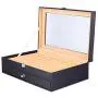 Pen Display Boxes 24 Piece Black Leather Flannel Pen Organizer Box,Glass Pen Display Case Storage Boxes with Lid,Top Glass Window Two Level Display Case with Drawer Pen Collection Display Case (Black)