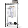 NanaPluz Rolling Portable Shelf Garment Rack Storage Adjustable Rod Double Hanging Clothes Rail Hanger with Ebook