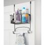 mDesign Metal Over Door Ironing Board Holder with Large Storage Basket - Holds Iron, Board, Spray Bottles, Starch, Fabric Refresher - for Laundry, Utility Room, Garage - Matte Black